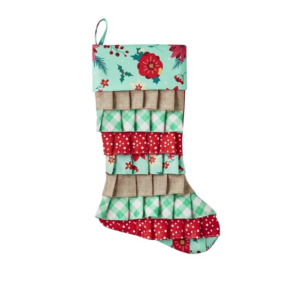 Pioneer Woman Retro Holiday Floral Ruffle Polyester Christmas Stocking - Picture 2 of 7